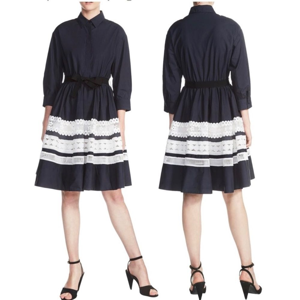 Maje New With Tags Blue With White Lace Fit And Flare Midi Dress